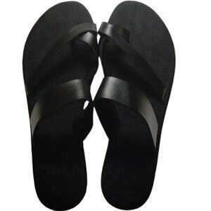 Shein Women's Black Fashionable Outdoor Sandals with Flat Heels and Toe Clips